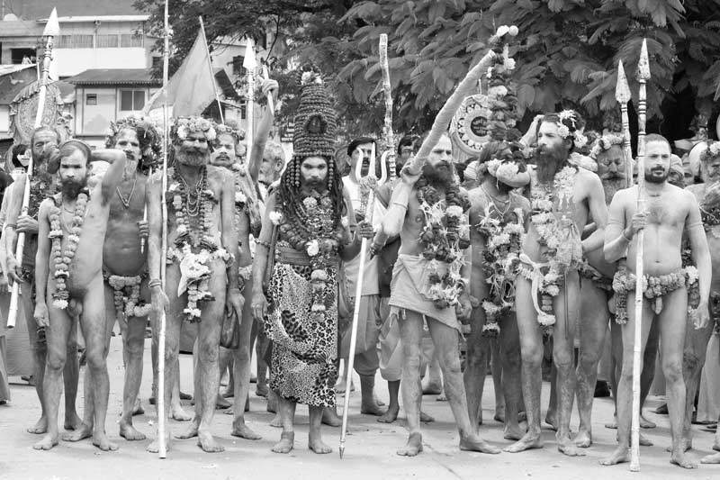 Naga Sadhus of Anand Akhara during Peshwai in Nashik Kumbh at Trimbakeshwar, Nashik district, Maharashtra